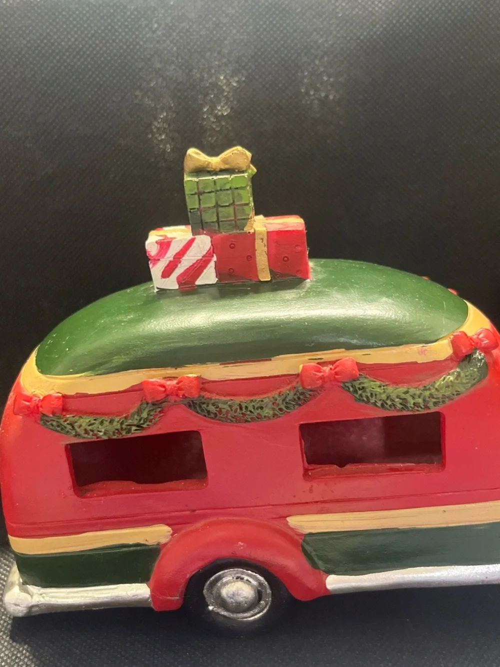 Burton Red Holiday Vintage Woody Truck with festive trailer with Black Wheels